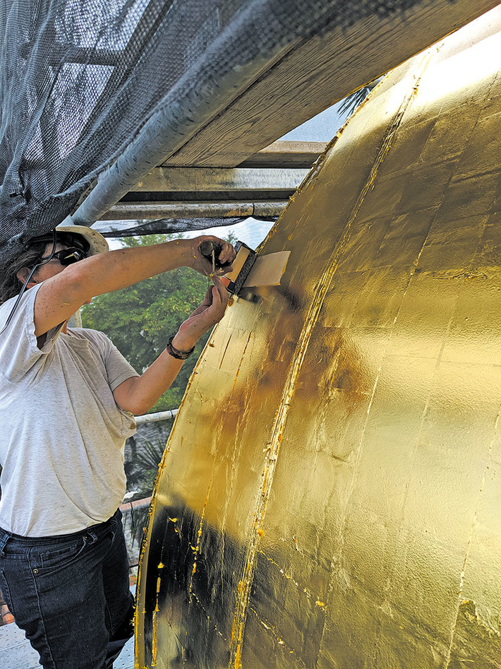 About 1,800 sheets of gold leaf cover the dome.